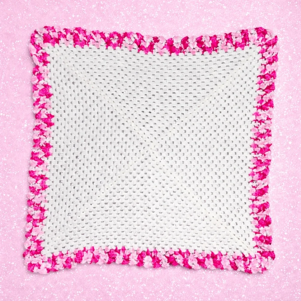 Handmade Crocheted White & Pink Variegated Crib Baby Blanket or Throw - New